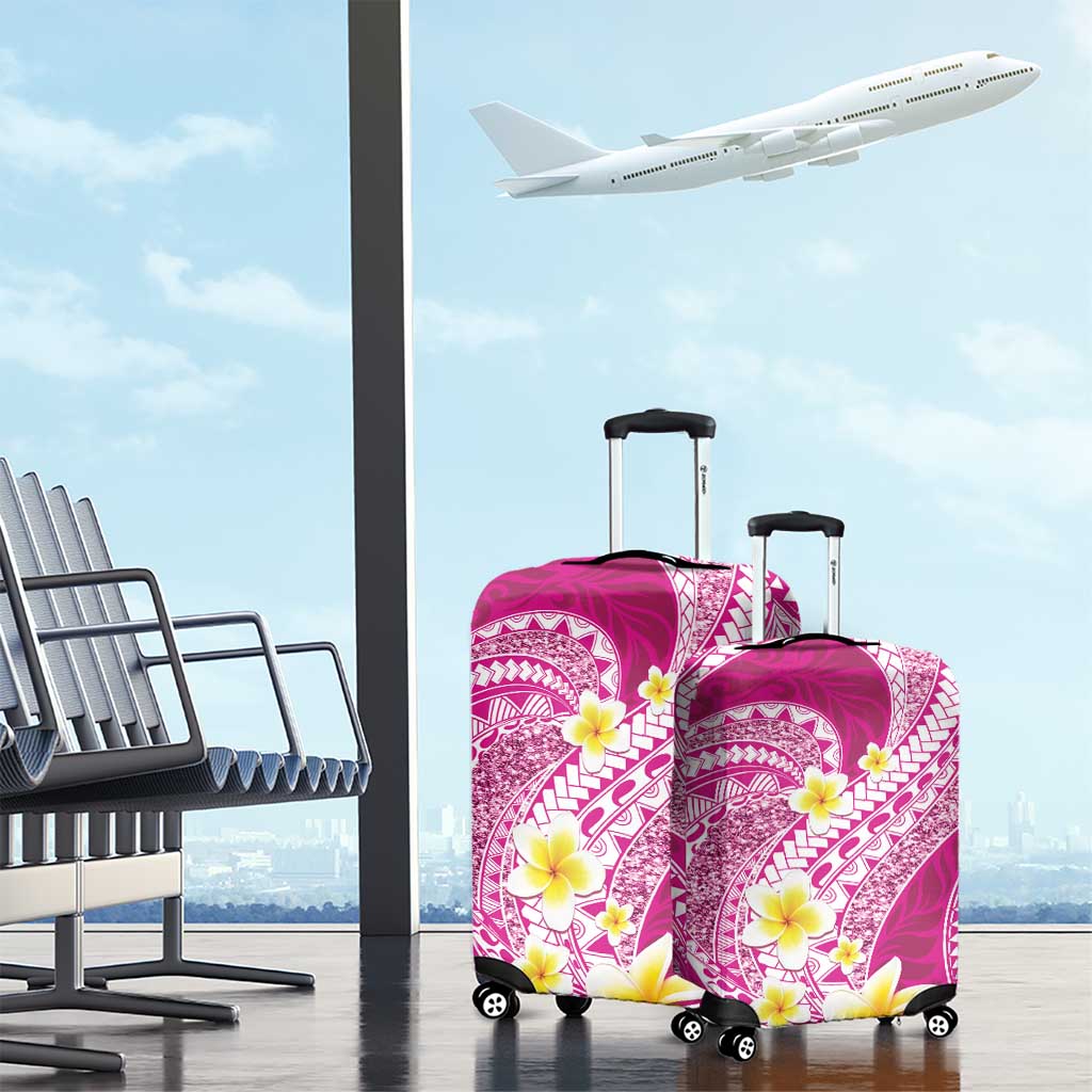 Plumeria Polynesian Pink Glitter Pattern Luggage Cover LT01 - Polynesian Pride