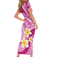 Plumeria Polynesian Pink Glitter Pattern Short Sleeve Bodycon Dress LT01 - Polynesian Pride