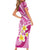 Plumeria Polynesian Pink Glitter Pattern Short Sleeve Bodycon Dress