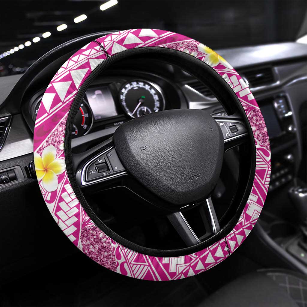 Plumeria Polynesian Pink Glitter Pattern Steering Wheel Cover LT01 Universal Fit Pink - Polynesian Pride