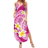 Plumeria Polynesian Pink Glitter Pattern Summer Maxi Dress LT01 Women Pink - Polynesian Pride