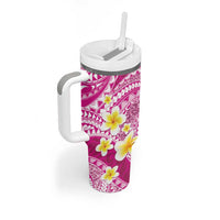 Plumeria Polynesian Pink Glitter Pattern Tumbler With Handle LT01 - Polynesian Pride