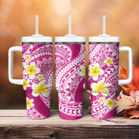 Plumeria Polynesian Pink Glitter Pattern Tumbler With Handle LT01 - Polynesian Pride