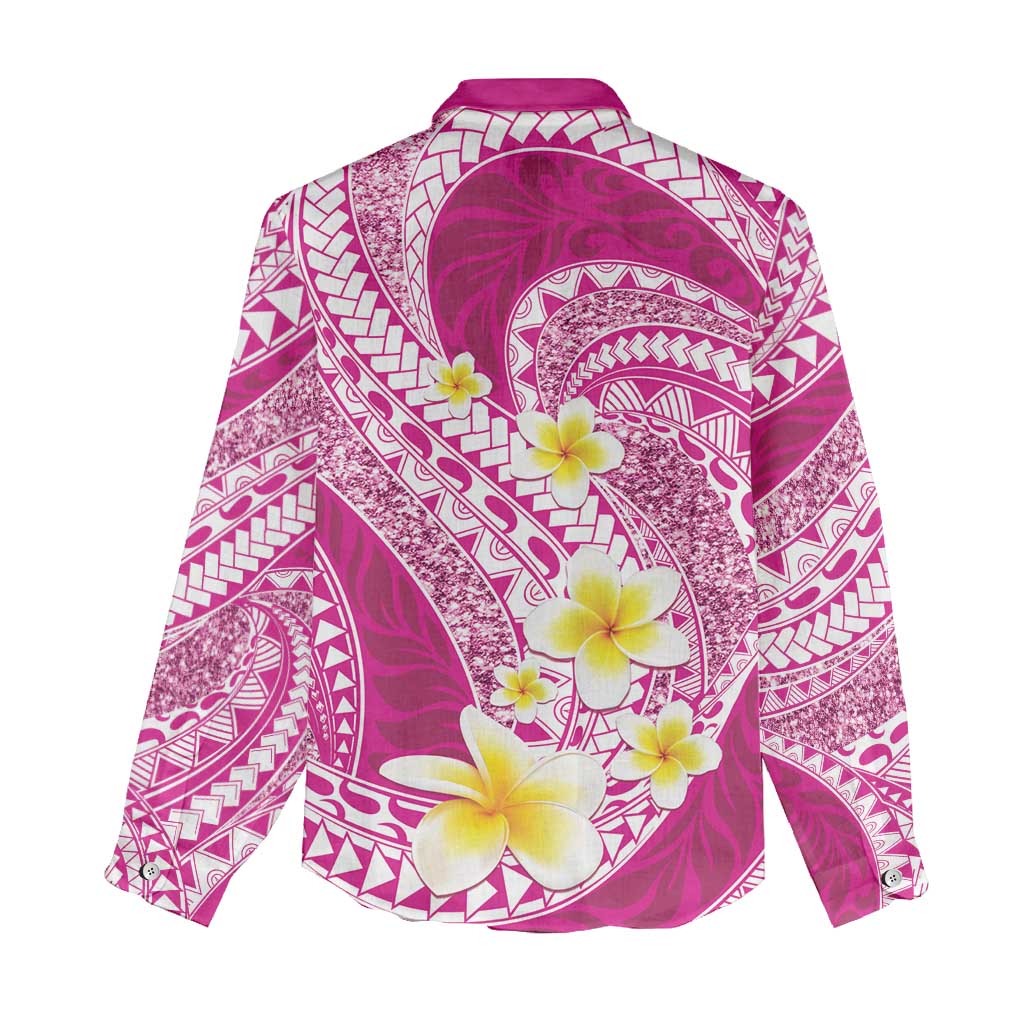 Plumeria Polynesian Pink Glitter Pattern Women Casual Shirt LT01 - Polynesian Pride