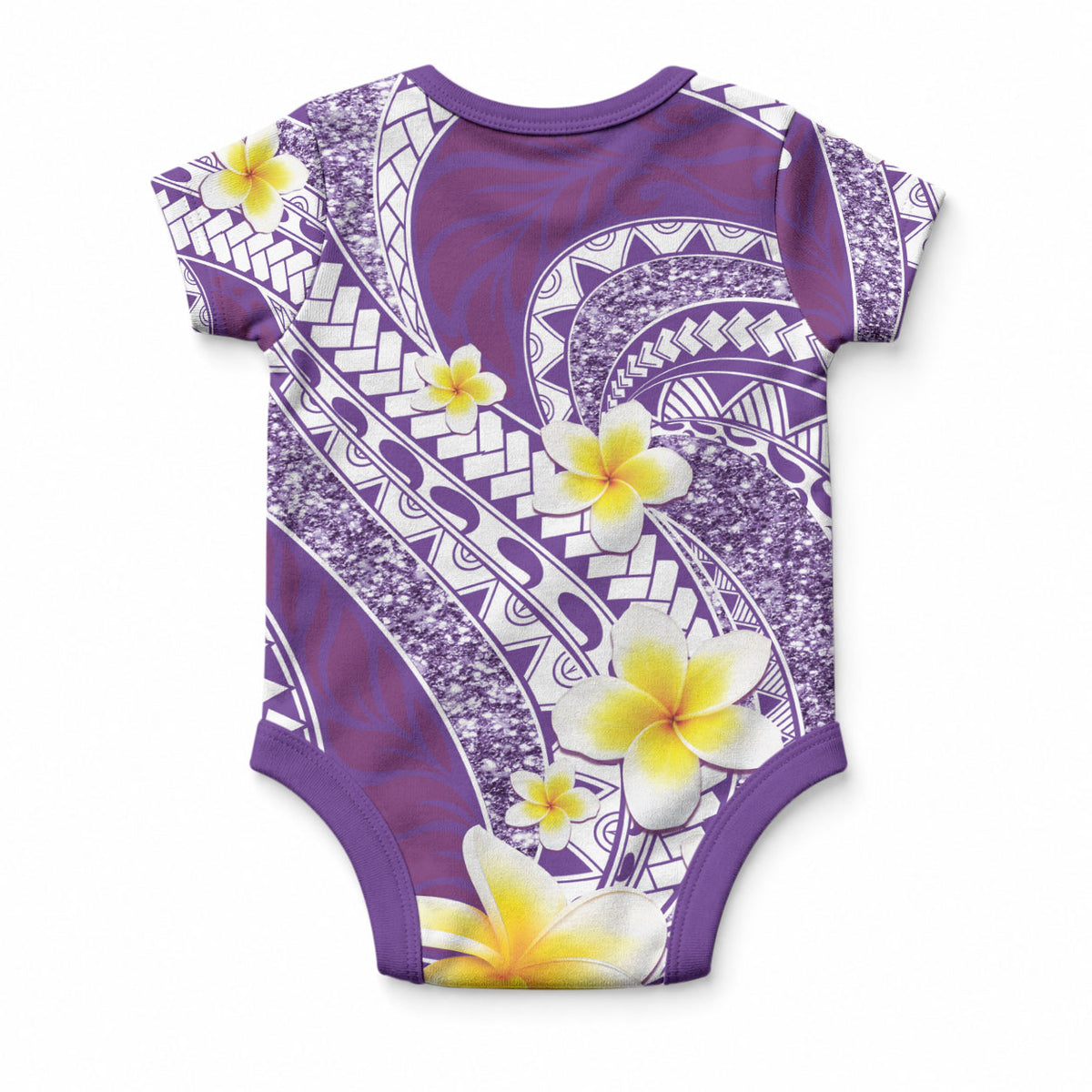 Plumeria Polynesian Purple Glitter Pattern Baby Onesie LT01 - Polynesian Pride