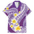 Plumeria Polynesian Purple Glitter Pattern Family Matching Long Sleeve Bodycon Dress and Hawaiian Shirt