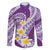 Plumeria Polynesian Purple Glitter Pattern Family Matching Long Sleeve Bodycon Dress and Hawaiian Shirt