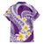 Plumeria Polynesian Purple Glitter Pattern Family Matching Off Shoulder Short Dress and Hawaiian Shirt