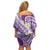 Plumeria Polynesian Purple Glitter Pattern Family Matching Off Shoulder Short Dress and Hawaiian Shirt