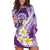 Plumeria Polynesian Purple Glitter Pattern Hoodie Dress