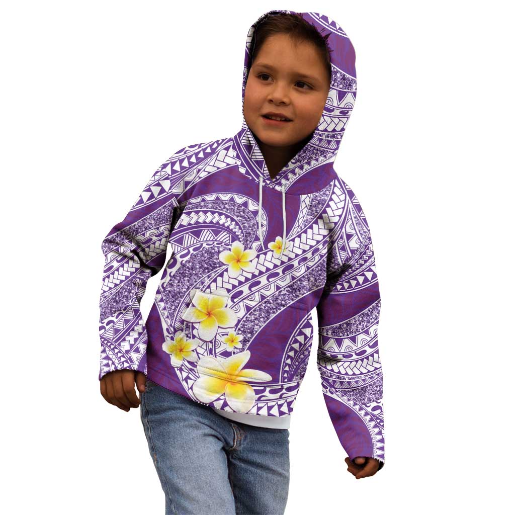 Plumeria Polynesian Purple Glitter Pattern Kid Hoodie LT01 - Polynesian Pride