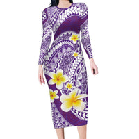 Plumeria Polynesian Purple Glitter Pattern Long Sleeve Bodycon Dress LT01 Long Dress Purple - Polynesian Pride