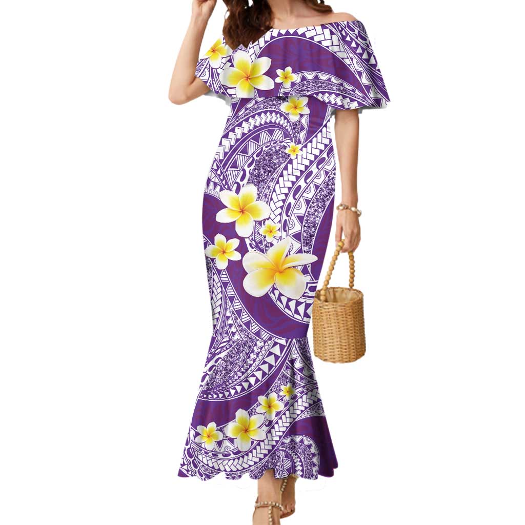 Plumeria Polynesian Purple Glitter Pattern Mermaid Dress LT01 Women Purple - Polynesian Pride