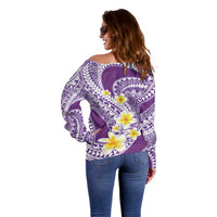 Plumeria Polynesian Purple Glitter Pattern Off Shoulder Sweater LT01 - Polynesian Pride