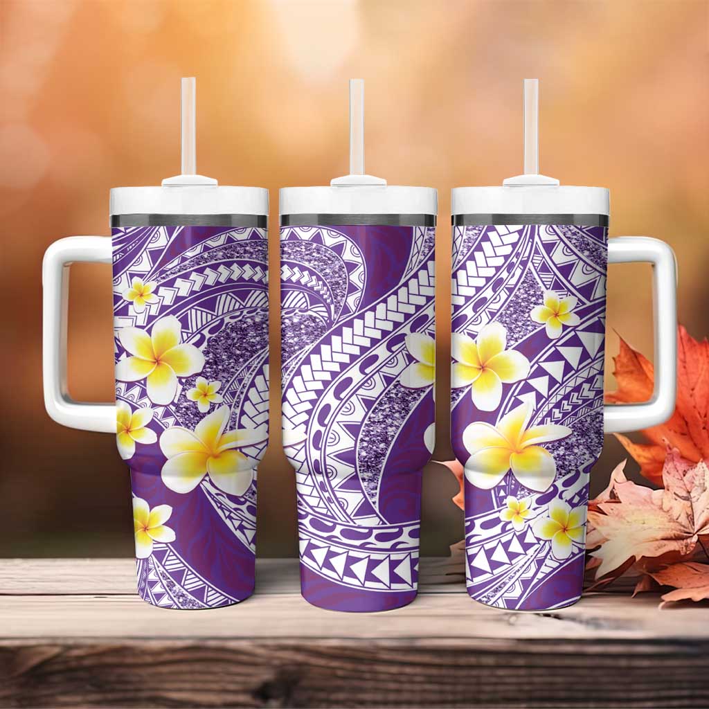 Plumeria Polynesian Purple Glitter Pattern Tumbler With Handle LT01 - Polynesian Pride