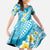 Plumeria Polynesian Sky Blue Glitter Pattern Family Matching Long Sleeve Bodycon Dress and Hawaiian Shirt