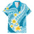 Plumeria Polynesian Sky Blue Glitter Pattern Family Matching Long Sleeve Bodycon Dress and Hawaiian Shirt