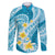 Plumeria Polynesian Sky Blue Glitter Pattern Family Matching Long Sleeve Bodycon Dress and Hawaiian Shirt