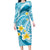 Plumeria Polynesian Sky Blue Glitter Pattern Family Matching Long Sleeve Bodycon Dress and Hawaiian Shirt