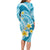 Plumeria Polynesian Sky Blue Glitter Pattern Family Matching Long Sleeve Bodycon Dress and Hawaiian Shirt