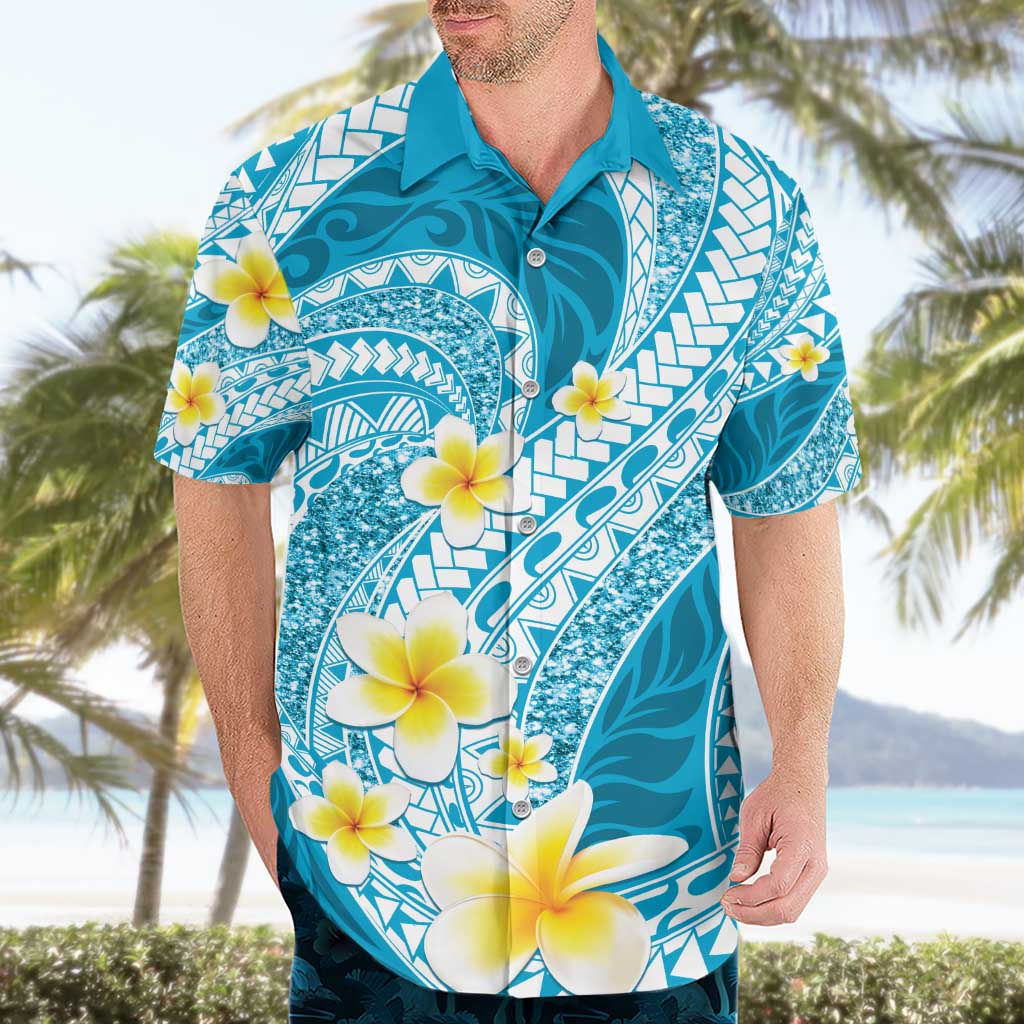 Plumeria Polynesian Sky Blue Glitter Pattern Hawaiian Shirt LT01 - Polynesian Pride