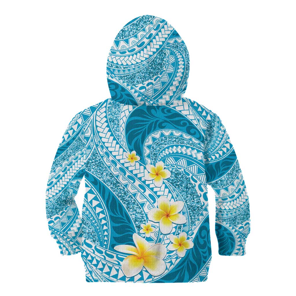 Plumeria Polynesian Sky Blue Glitter Pattern Kid Hoodie LT01 - Polynesian Pride
