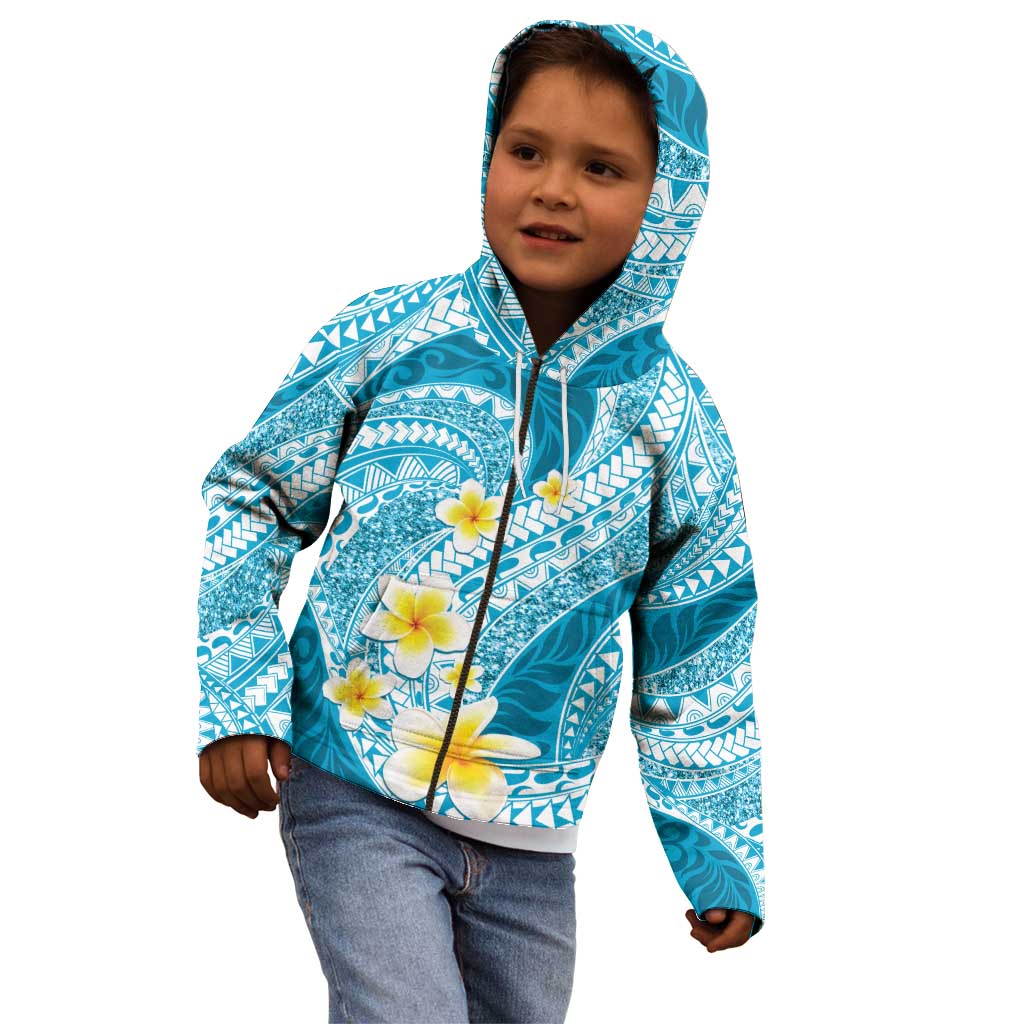 Plumeria Polynesian Sky Blue Glitter Pattern Kid Hoodie LT01 - Polynesian Pride