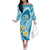 Plumeria Polynesian Sky Blue Glitter Pattern Off The Shoulder Long Sleeve Dress