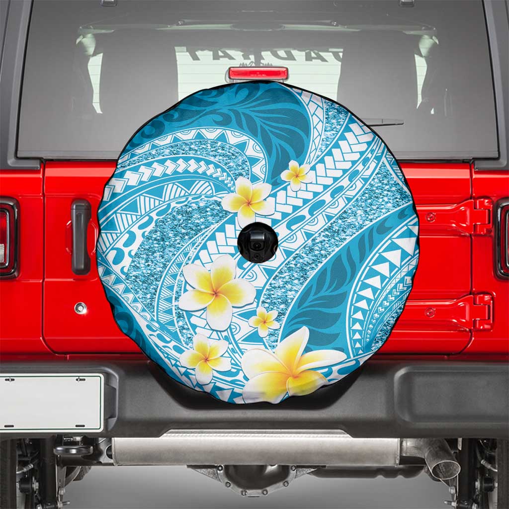 Plumeria Polynesian Sky Blue Glitter Pattern Spare Tire Cover LT01 - Polynesian Pride
