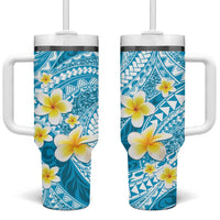 Plumeria Polynesian Sky Blue Glitter Pattern Tumbler With Handle LT01 One Size: 40 oz Sky Blue - Polynesian Pride