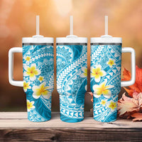 Plumeria Polynesian Sky Blue Glitter Pattern Tumbler With Handle LT01 - Polynesian Pride