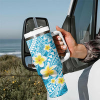 Plumeria Polynesian Sky Blue Glitter Pattern Tumbler With Handle LT01 - Polynesian Pride