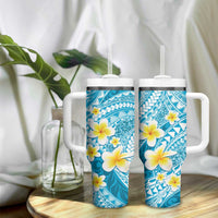 Plumeria Polynesian Sky Blue Glitter Pattern Tumbler With Handle LT01 - Polynesian Pride