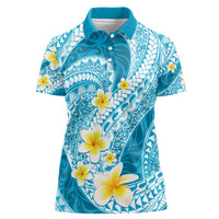 Plumeria Polynesian Sky Blue Glitter Pattern Women Polo Shirt LT01 Female Sky Blue - Polynesian Pride