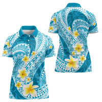 Plumeria Polynesian Sky Blue Glitter Pattern Women Polo Shirt LT01 - Polynesian Pride