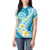 Plumeria Polynesian Sky Blue Glitter Pattern Women Polo Shirt LT01 - Polynesian Pride
