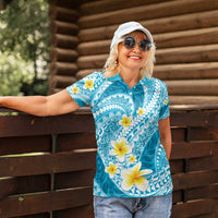 Plumeria Polynesian Sky Blue Glitter Pattern Women Polo Shirt LT01 - Polynesian Pride