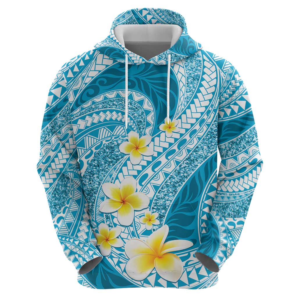 Plumeria Polynesian Sky Blue Glitter Pattern Zip Hoodie LT01 - Polynesian Pride