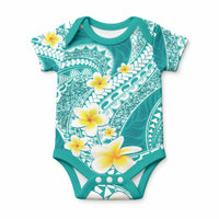 Plumeria Polynesian Teal Glitter Pattern Baby Onesie LT01 Teal - Polynesian Pride