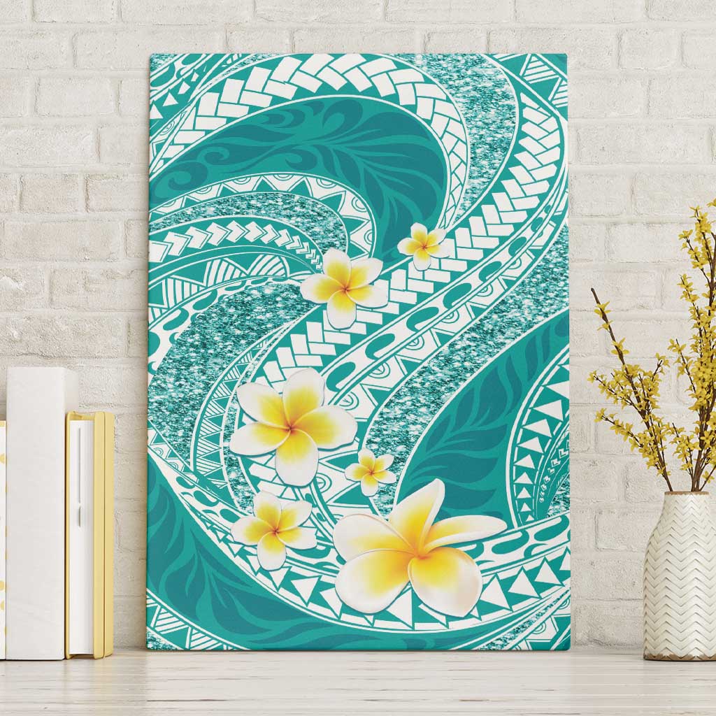 Plumeria Polynesian Teal Glitter Pattern Canvas Wall Art LT01 Without Frame Teal - Polynesian Pride