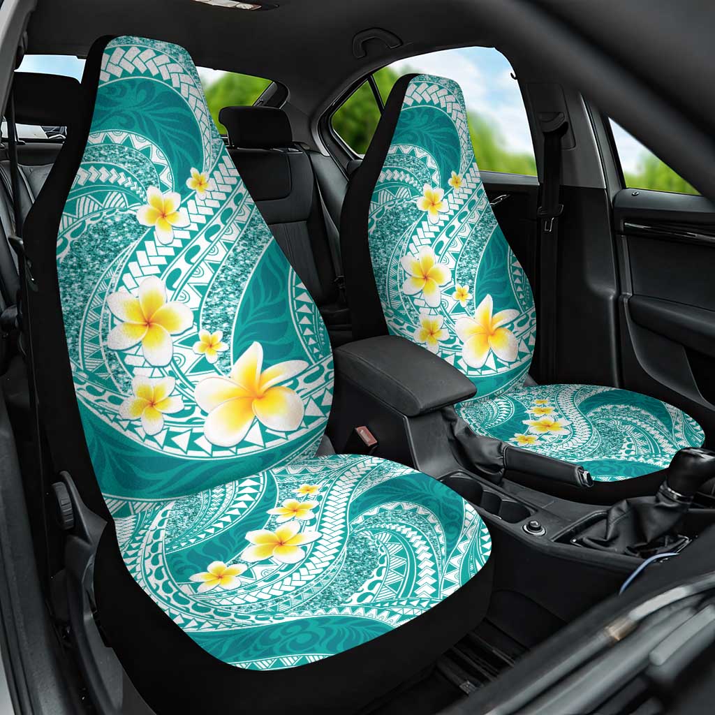 Plumeria Polynesian Teal Glitter Pattern Car Seat Cover LT01 One Size Teal - Polynesian Pride