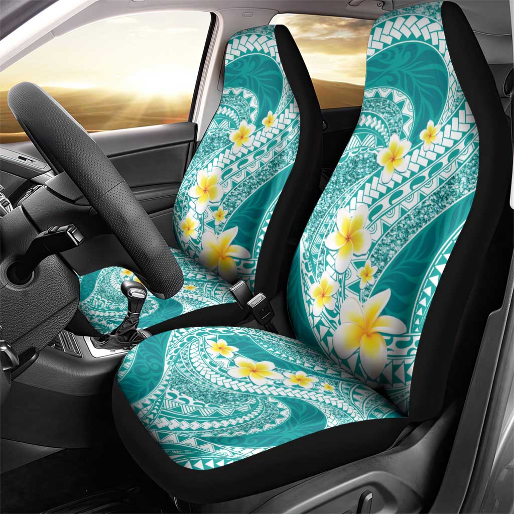 Plumeria Polynesian Teal Glitter Pattern Car Seat Cover LT01 - Polynesian Pride
