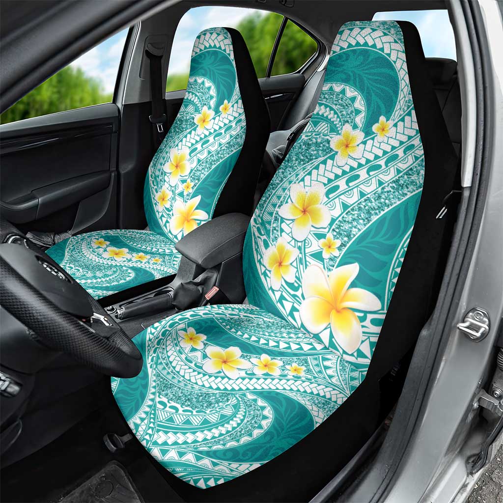 Plumeria Polynesian Teal Glitter Pattern Car Seat Cover LT01 - Polynesian Pride