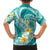 Plumeria Polynesian Teal Glitter Pattern Family Matching Long Sleeve Bodycon Dress and Hawaiian Shirt