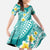 Plumeria Polynesian Teal Glitter Pattern Family Matching Long Sleeve Bodycon Dress and Hawaiian Shirt