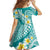 Plumeria Polynesian Teal Glitter Pattern Family Matching Long Sleeve Bodycon Dress and Hawaiian Shirt