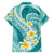 Plumeria Polynesian Teal Glitter Pattern Family Matching Long Sleeve Bodycon Dress and Hawaiian Shirt