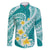 Plumeria Polynesian Teal Glitter Pattern Family Matching Long Sleeve Bodycon Dress and Hawaiian Shirt