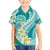 Plumeria Polynesian Teal Glitter Pattern Family Matching Long Sleeve Bodycon Dress and Hawaiian Shirt