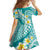 Plumeria Polynesian Teal Glitter Pattern Family Matching Off Shoulder Short Dress and Hawaiian Shirt